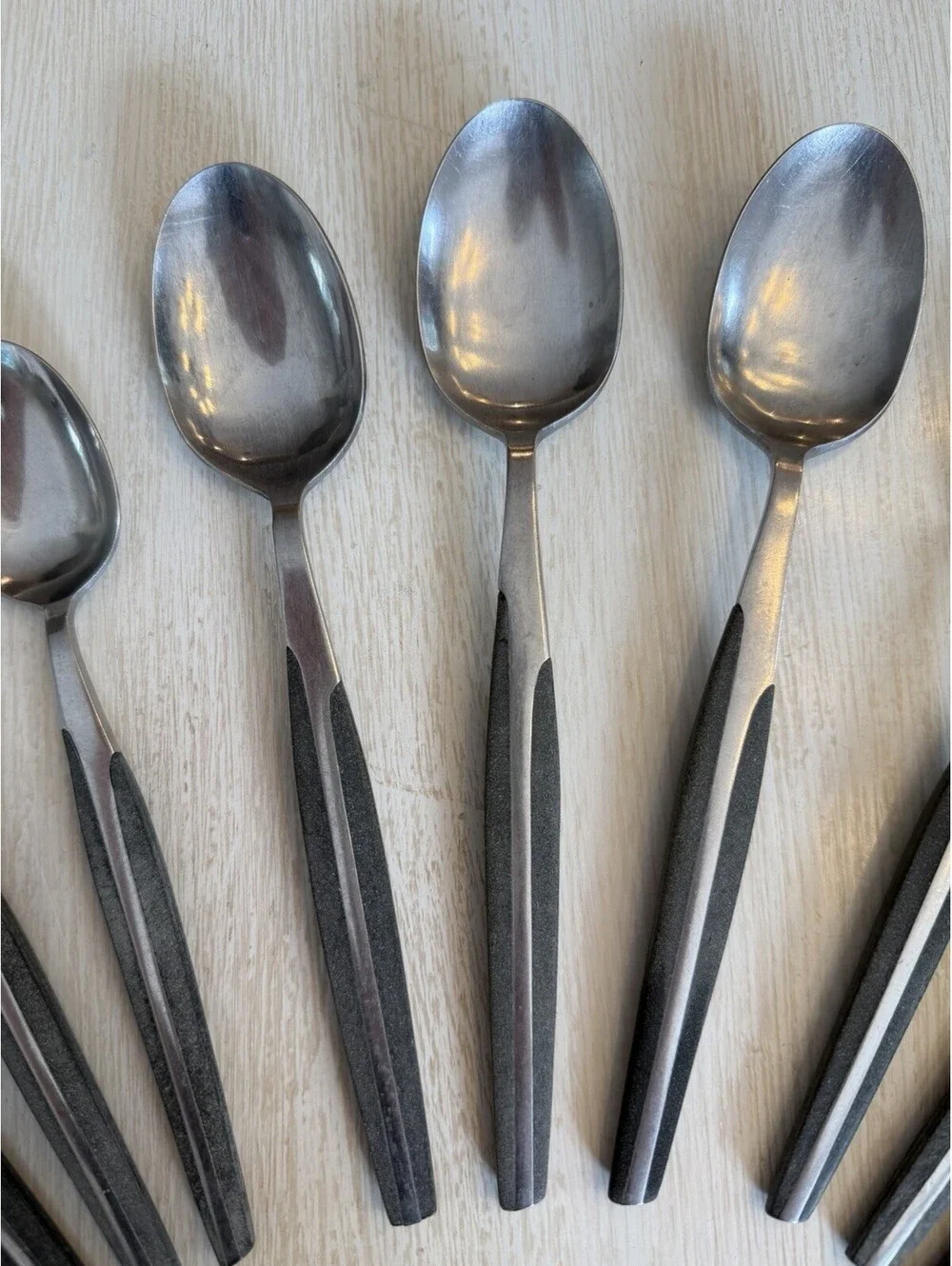 MCM EETRITE Moderna Stainless Spoons Faux Wood Handle Set Of 11 Rare